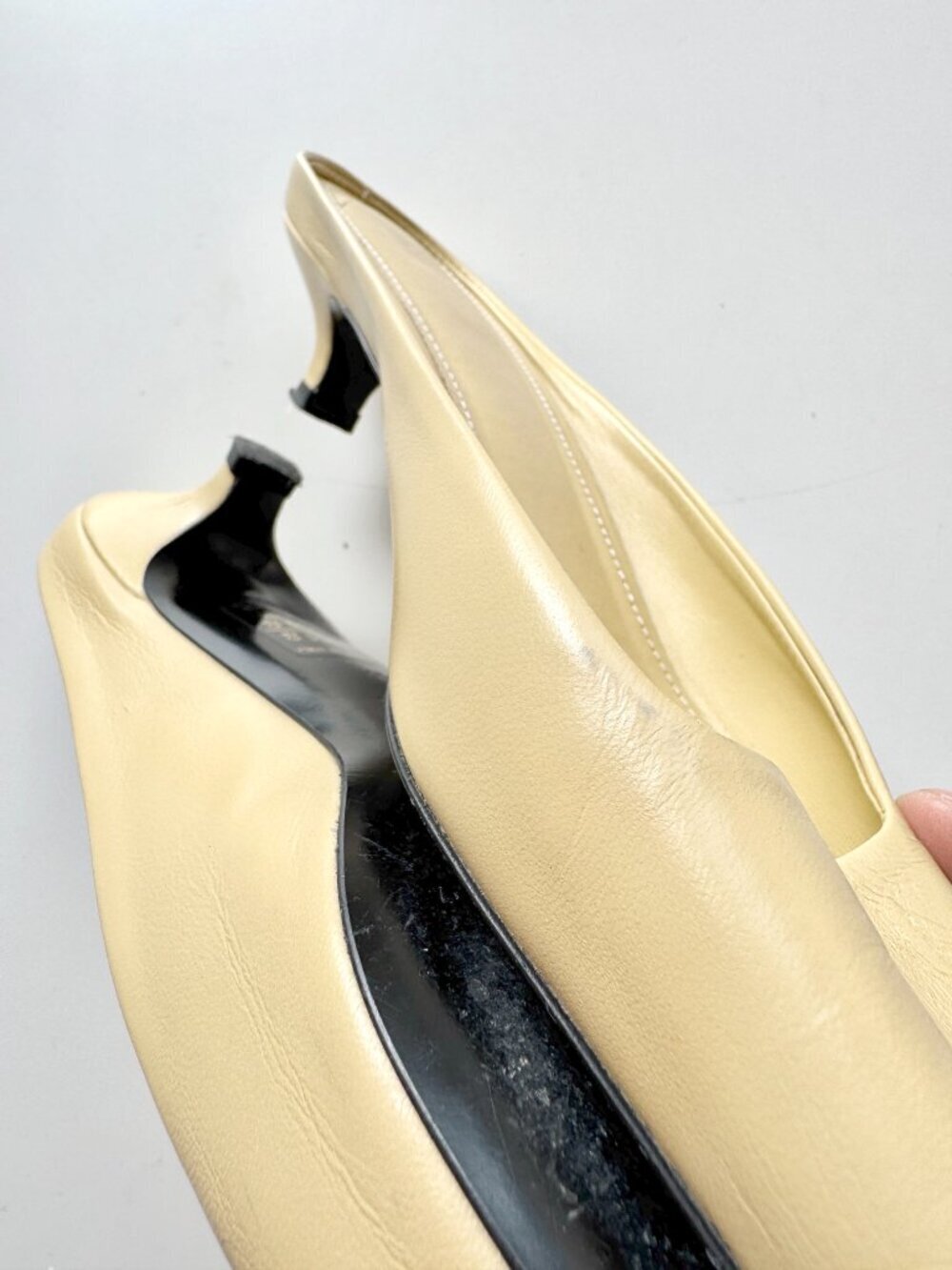 TOTEME Butter Yellow Leather Square Toe Kitten Heel Mules Slides, Size 37 - Picture 13 of 16